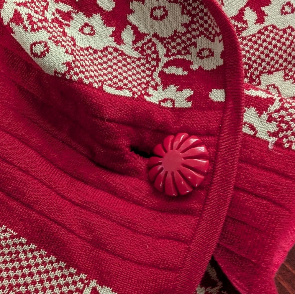 Anthropologie Moth Red and Tan Floral Knit Cardigan Sweater With Button Small - Picture 6 of 8